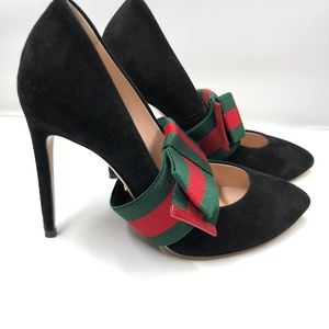 Gucci Black Sylvie Suede Web Mary Jane Pumps, 6